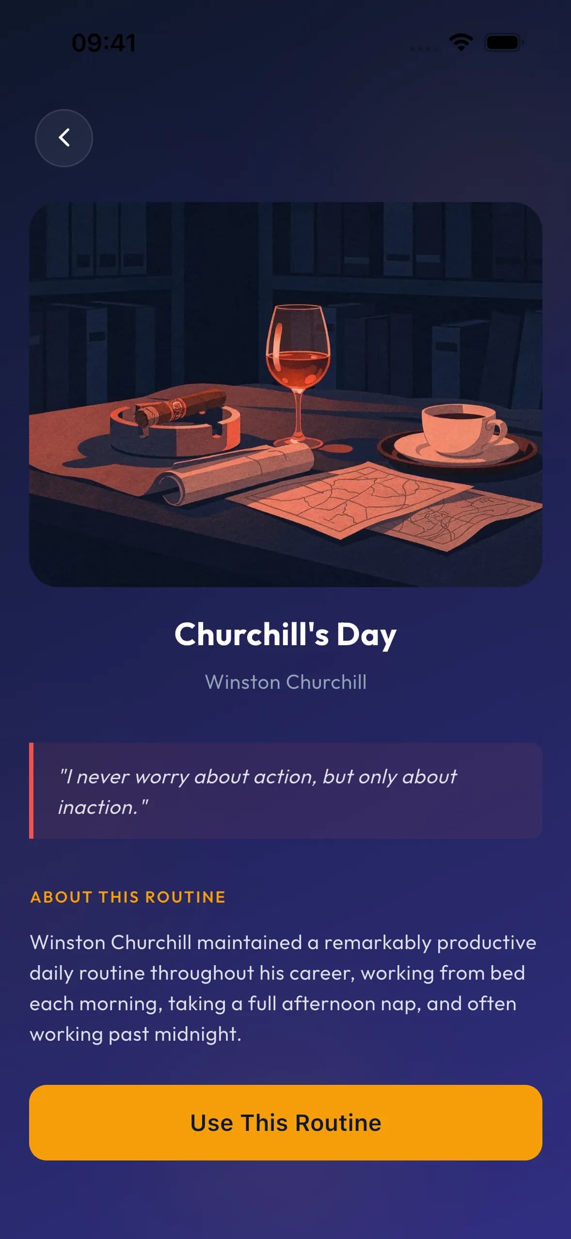 RitualFlow famous routine detail — Churchill's Day — on iPhone